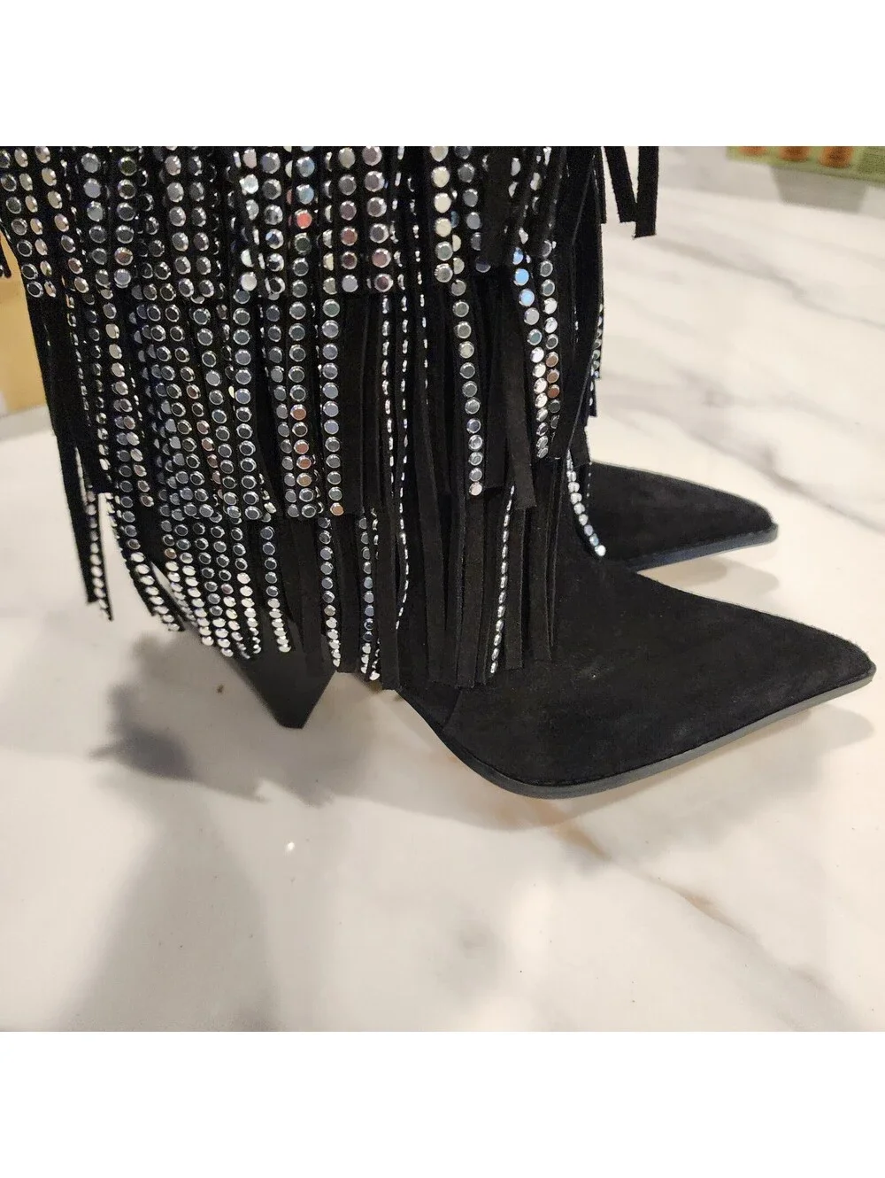 New Michael Kors Jayla Black Leather Studded Fringe Tall Boots 7.5 $495